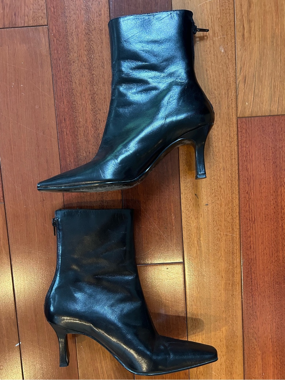 Enzo Angiolini Black Pointed Toe Leather Ankle Boots